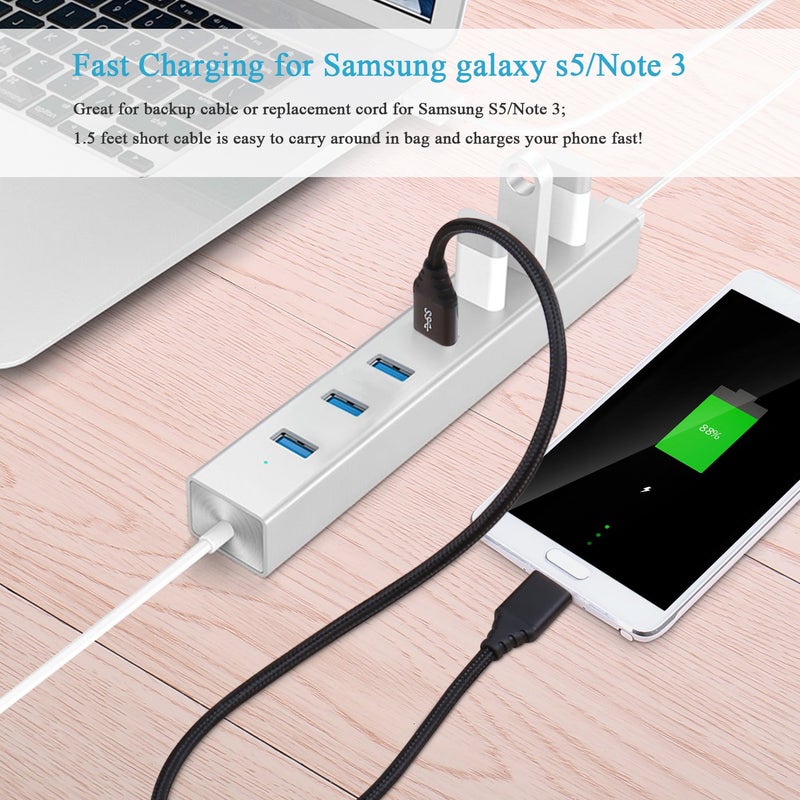 Besgoods كابل بيسجودز مايكرو USB 3.0 - 1.5 قدم/50 سم كابل USB نوع A ذكر إلى مايكرو B كابل مضفر لمحرك الأقراص الخارجي، سامسونج جالاكسي S5، جالاكسي نوت 3-2 حزمة، أسود - Image 3